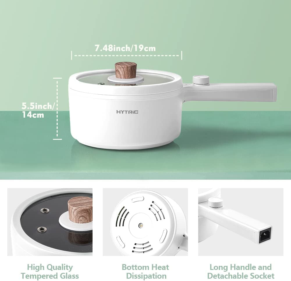 Electric Hot Pot, 1.5L Portable Nonstick Frying Pan for Sauté, Multifunction Electric Skillet for Stir Fry, Roast, Ramen Cooker with Dual Power Control for Dorm, Electric Saucepan, White