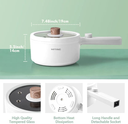 Electric Hot Pot, 1.5L Portable Nonstick Frying Pan for Sauté, Multifunction Electric Skillet for Stir Fry, Roast, Ramen Cooker with Dual Power Control for Dorm, Electric Saucepan, White